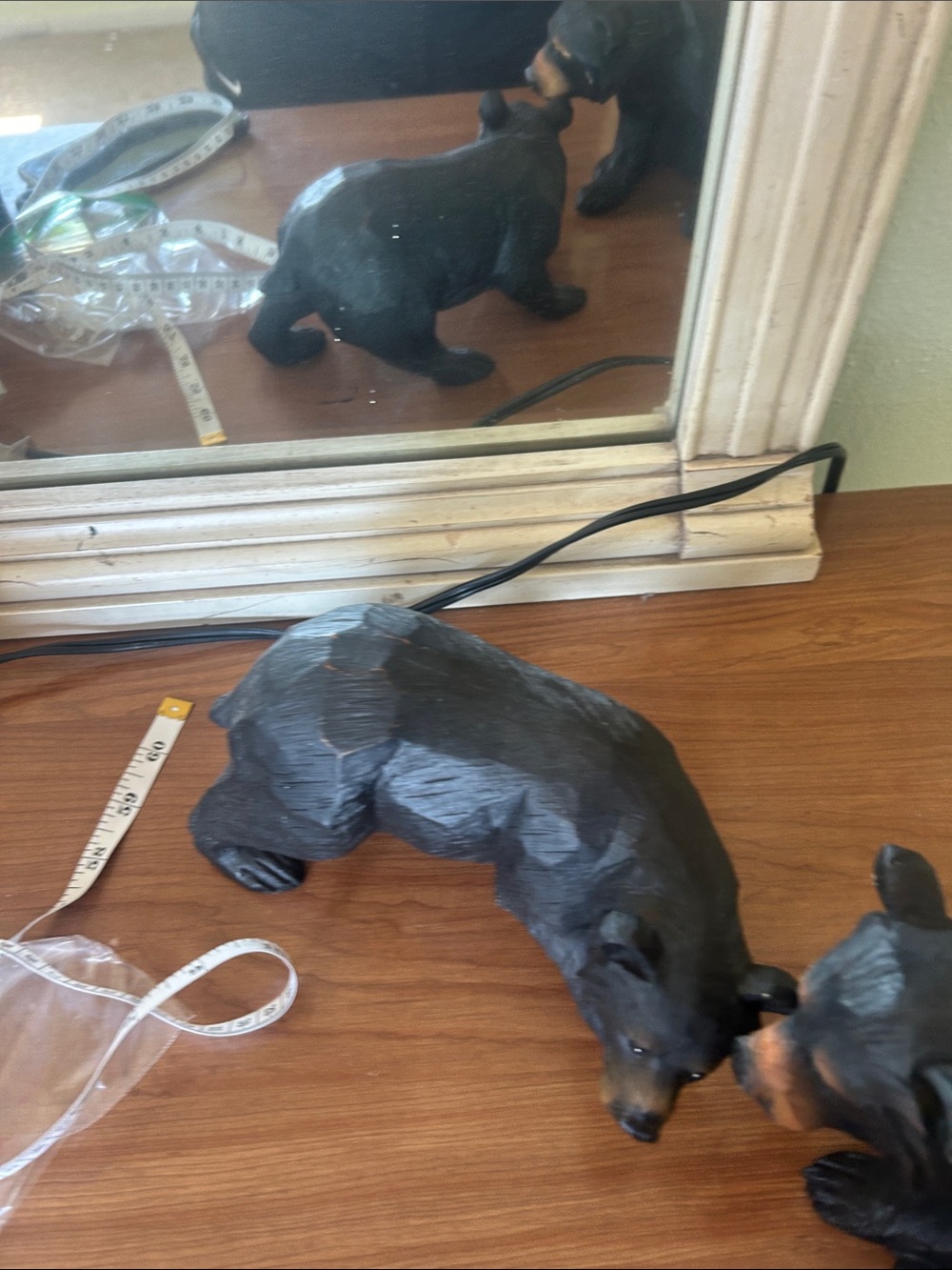 Set of 2 Black Wooden Bear Figurines - Picture 7 of 10